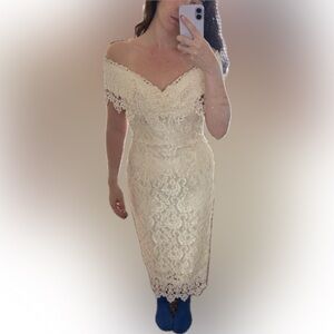 Vintage Jessica McClintock Bridal Victorian Lace Strapless Off-Shoulder Dress